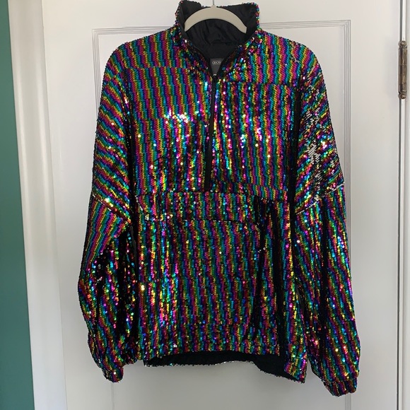 ASOS Rainbow Sequin Half Zip Jacket - Picture 2 of 8